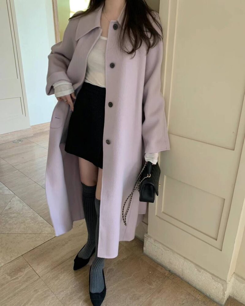 一眼心动的香芋紫大衣 纯手工制作90%羊毛