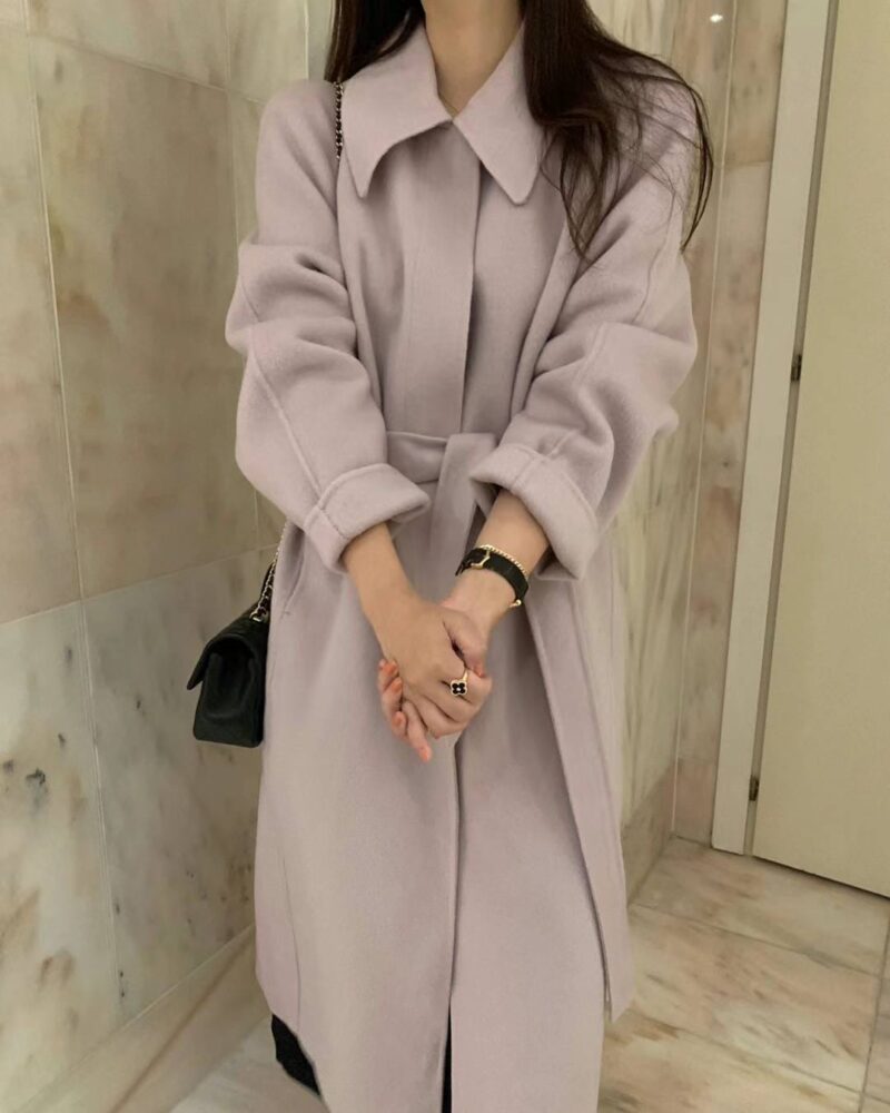 一眼心动的香芋紫大衣 纯手工制作90%羊毛