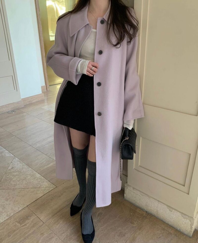 一眼心动的香芋紫大衣 纯手工制作90%羊毛