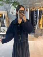 宽松气质款 藏蓝羊毛外套夹克 羊毛68%