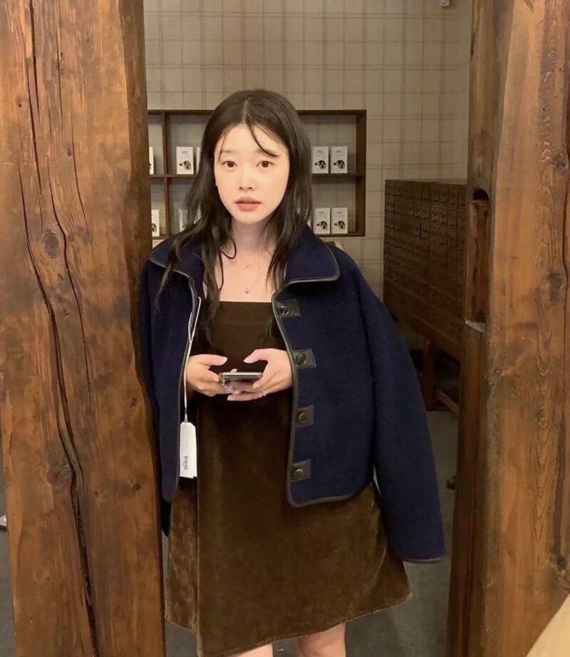 宽松气质款 藏蓝羊毛外套夹克 羊毛68%