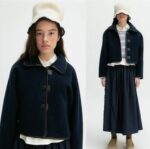 宽松气质款 藏蓝羊毛外套夹克 羊毛68%