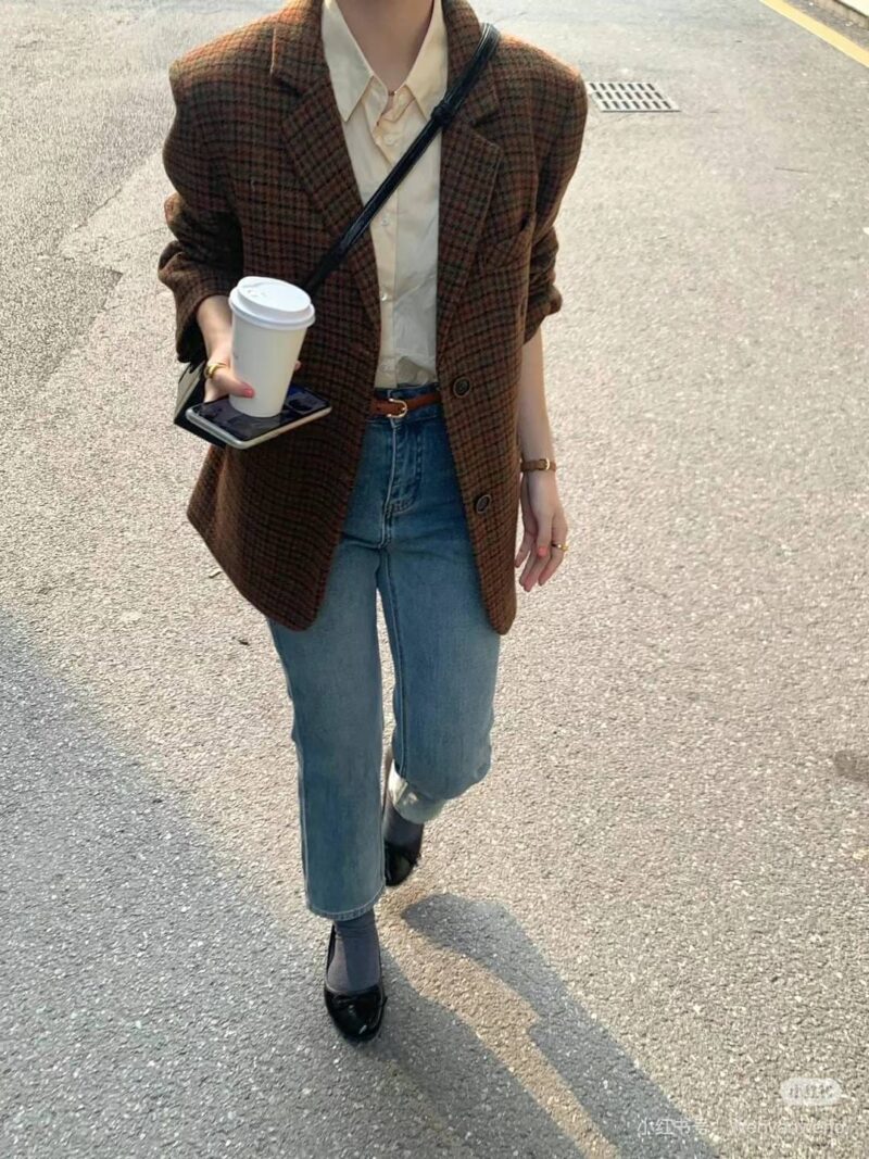 美拉德英伦风复古格子外套  羊毛50%