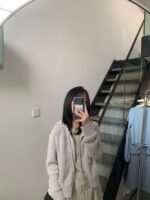 慵懒感棉针织拉链连帽外套