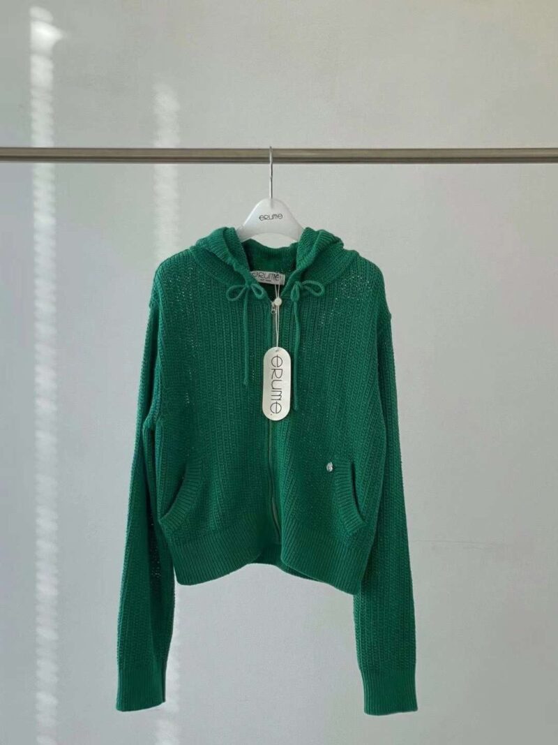 慵懒感棉针织拉链连帽外套