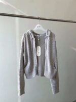 慵懒感棉针织拉链连帽外套