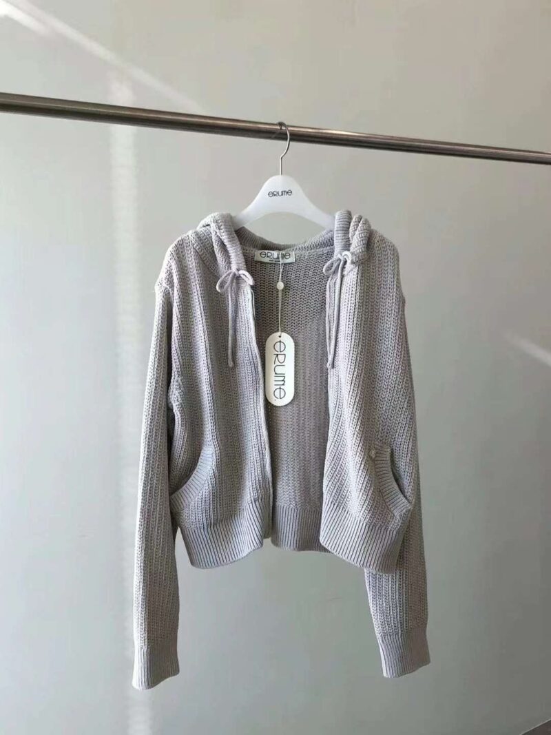 慵懒感棉针织拉链连帽外套