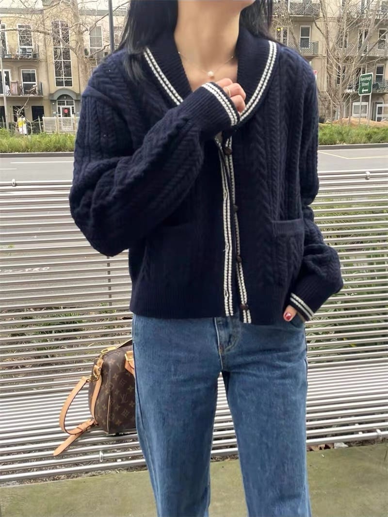 粗针织羊毛海军风毛衣  羊毛20%