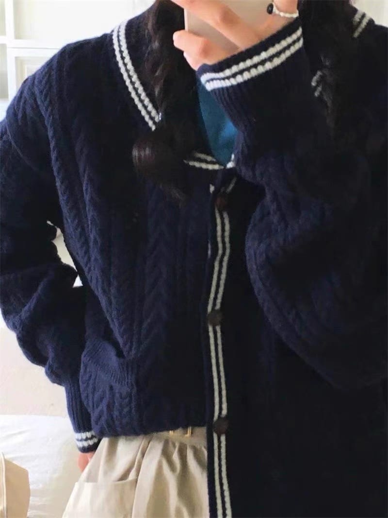 粗针织羊毛海军风毛衣  羊毛20%