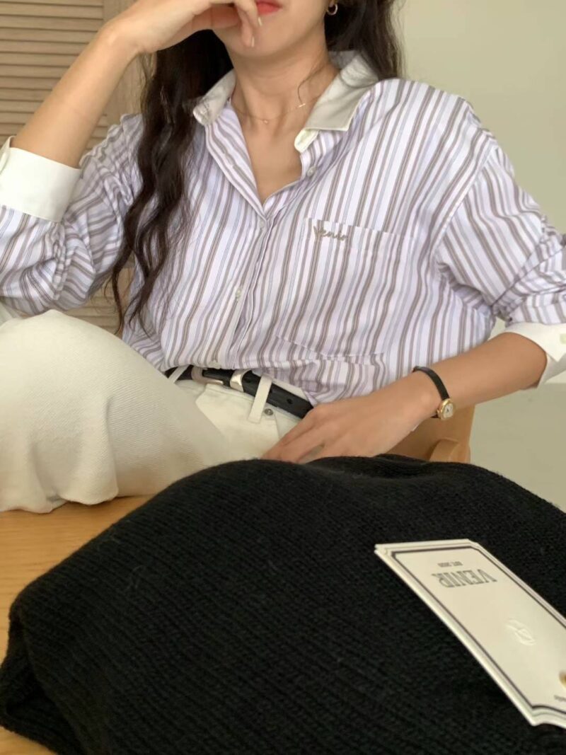 超级美丽的条纹刺绣衬衫