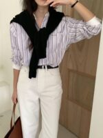 超级美丽的条纹刺绣衬衫