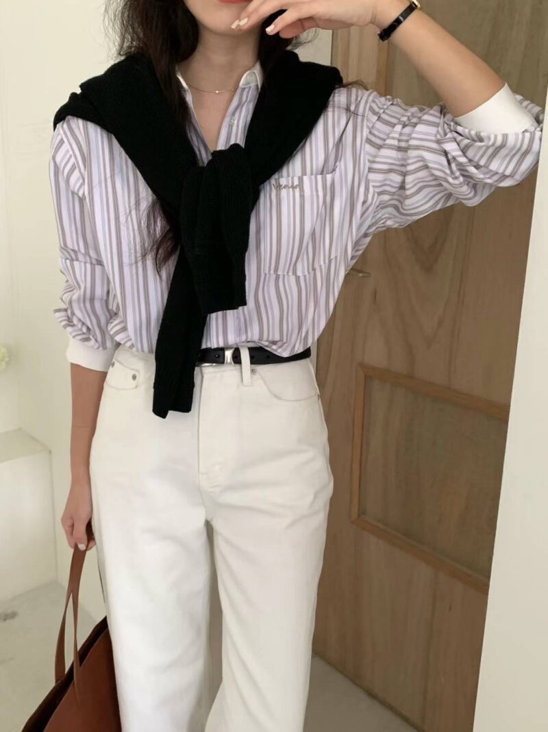 超级美丽的条纹刺绣衬衫