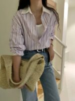 超级美丽的条纹刺绣衬衫