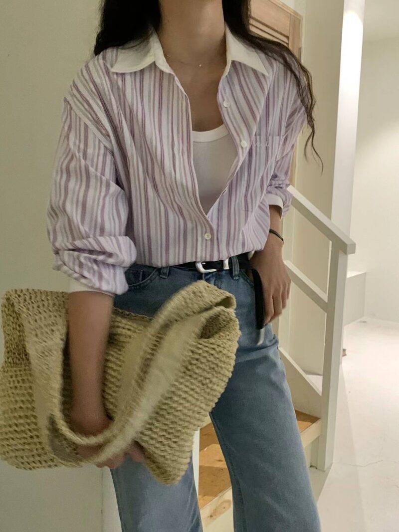 超级美丽的条纹刺绣衬衫