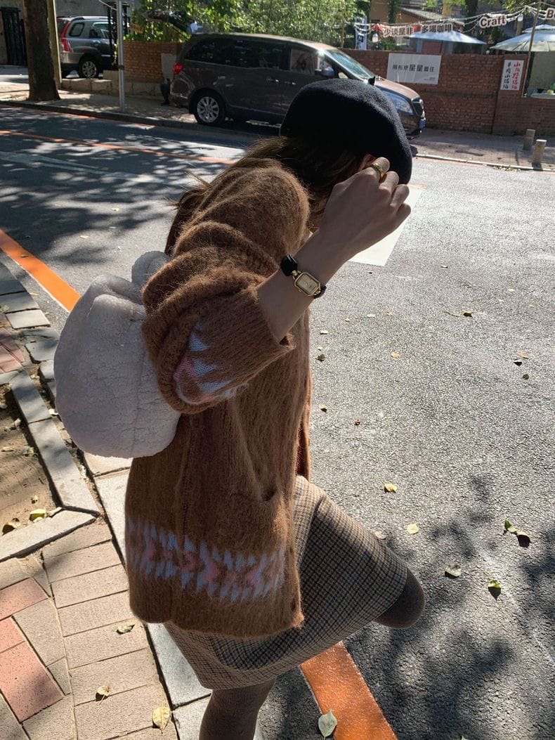 冬日氛围感复古提花毛衣开衫 羊驼毛48%