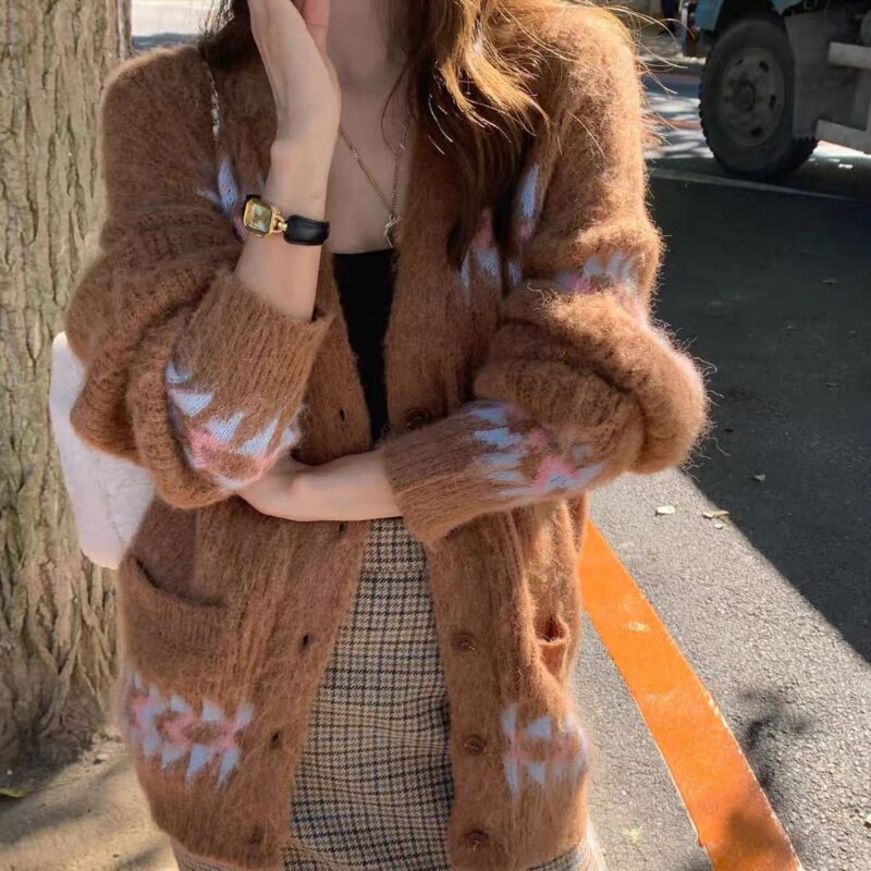 冬日氛围感复古提花毛衣开衫 羊驼毛48%