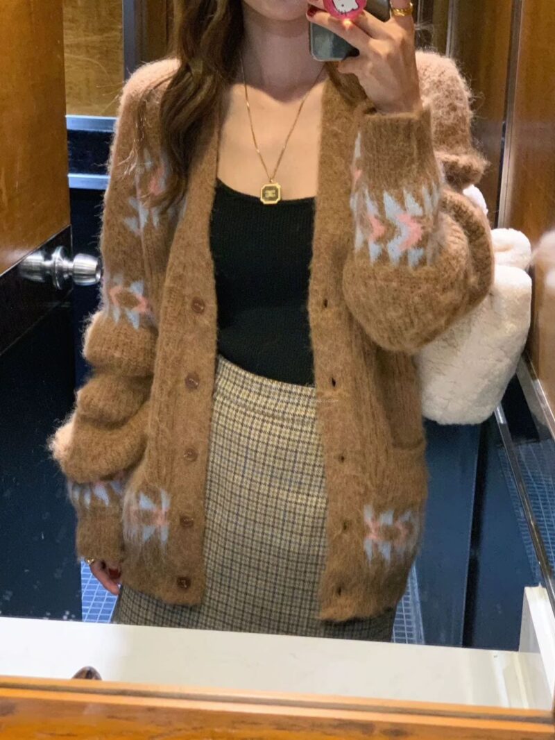 冬日氛围感复古提花毛衣开衫 羊驼毛48%