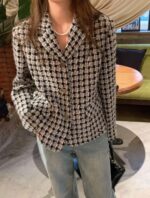 重工千鸟格带微闪小香风外套