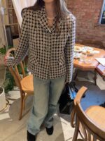 重工千鸟格带微闪小香风外套