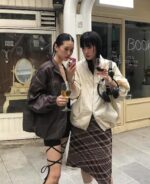 Newjeans 同款复古亮面风衣 [咖色]