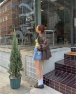 Newjeans 同款复古亮面风衣 [咖色]