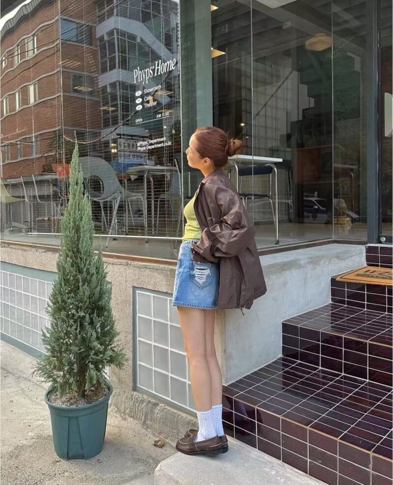 Newjeans 同款复古亮面风衣 [咖色]