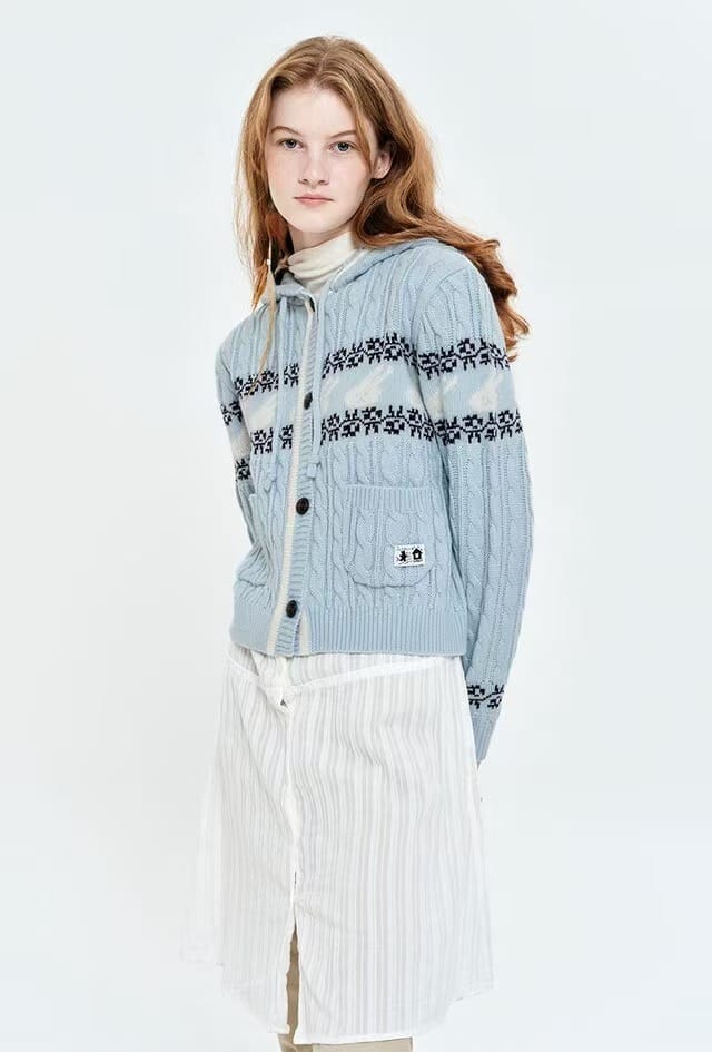 baby蓝费尔岛兔兔连帽开衫