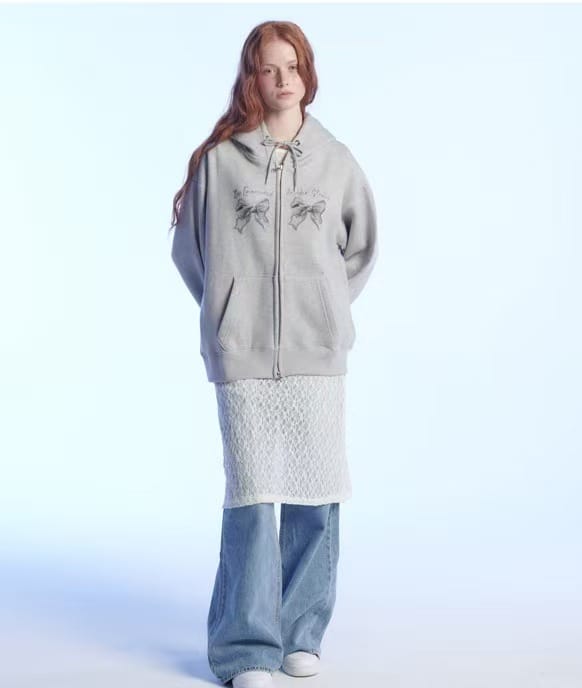 Metal Ribbon双头拉链加绒连帽卫衣