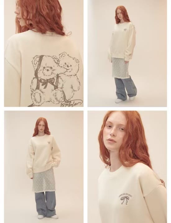 Love Chu Bear蝴蝶结刺绣加绒卫衣