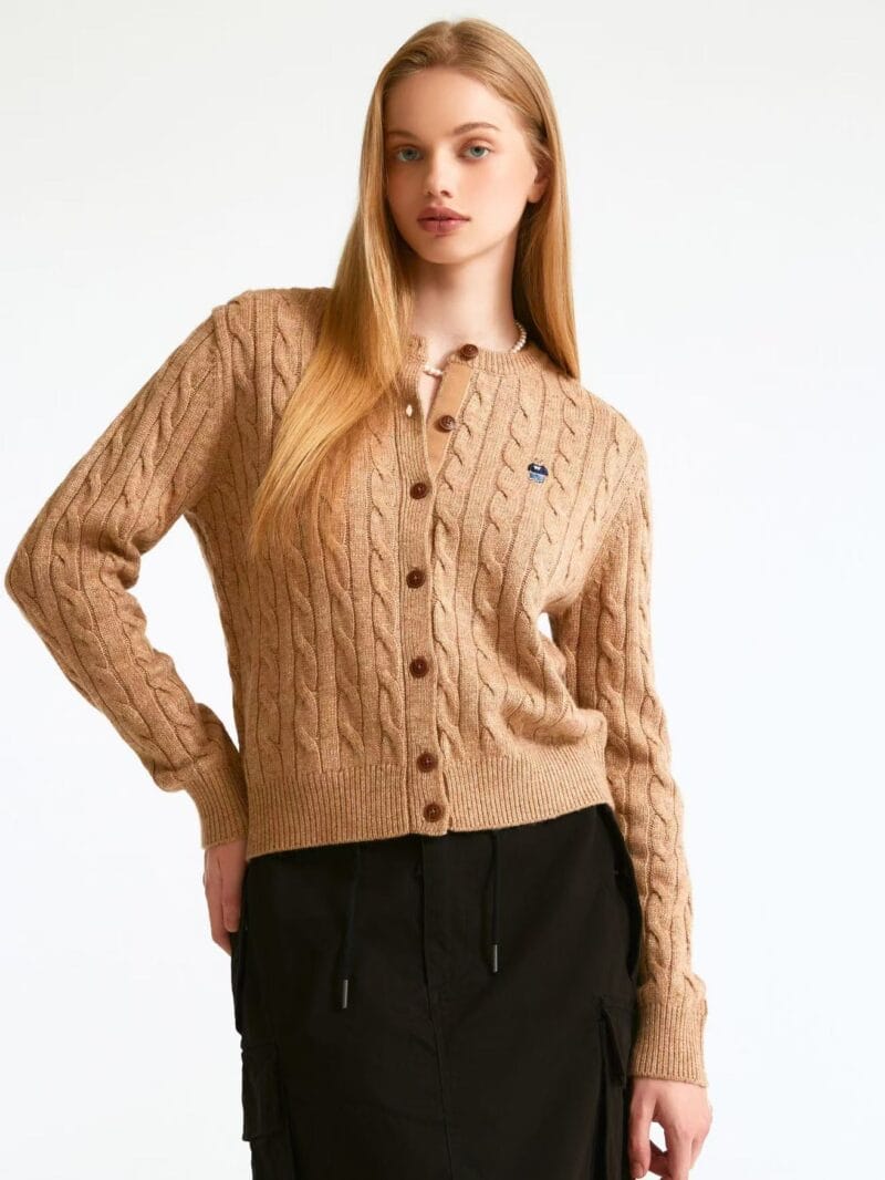 Who.a.u 爆款小熊麻花针织 燕麦色