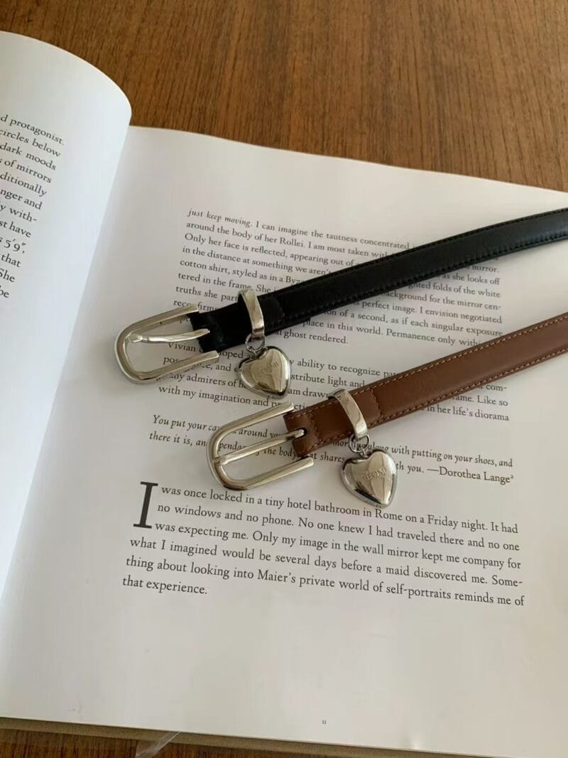 LEONIE 100%牛皮爱心吊坠皮带