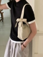 LEONIE 100%荔枝纹牛皮 蝴蝶结腋下包