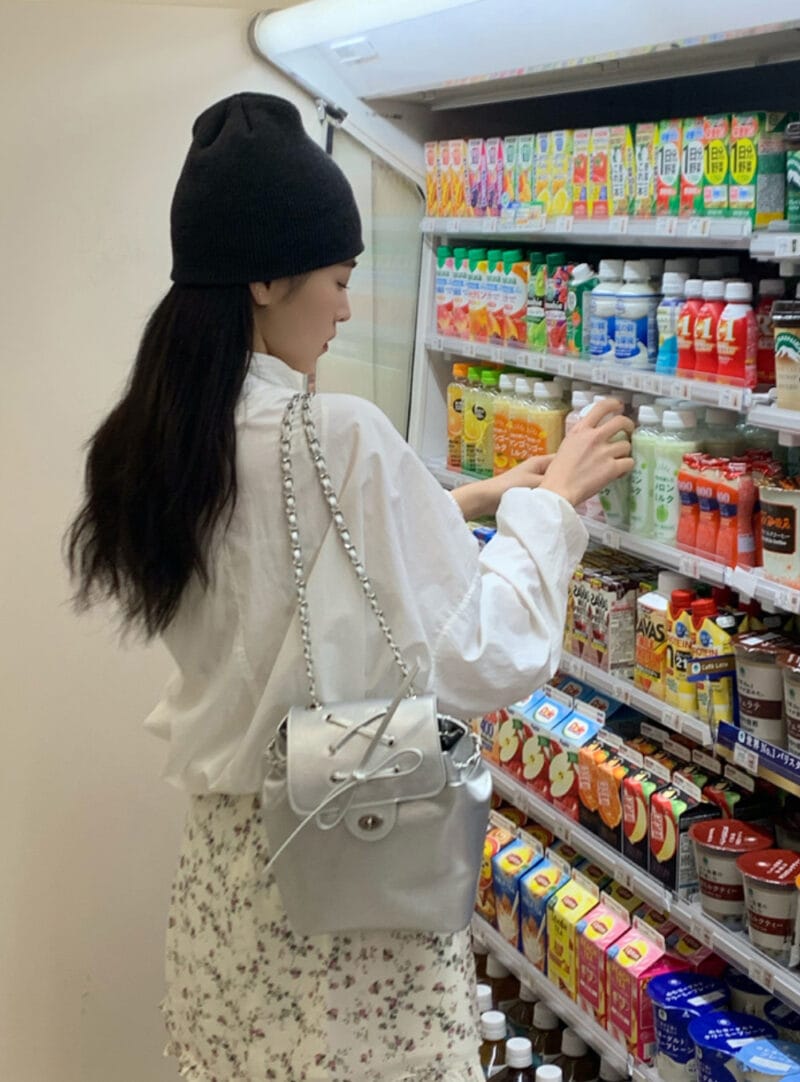 Anoetic ins超火的银色蝴蝶结书包 RIBBON CLASSIC BACKPACK_SILVER