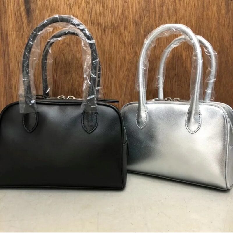 HEHR 100%牛皮 超好看的银色小方托特包