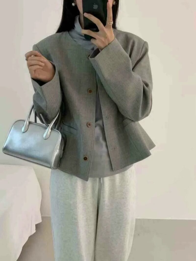 HEHR 100%牛皮 超好看的银色小方托特包