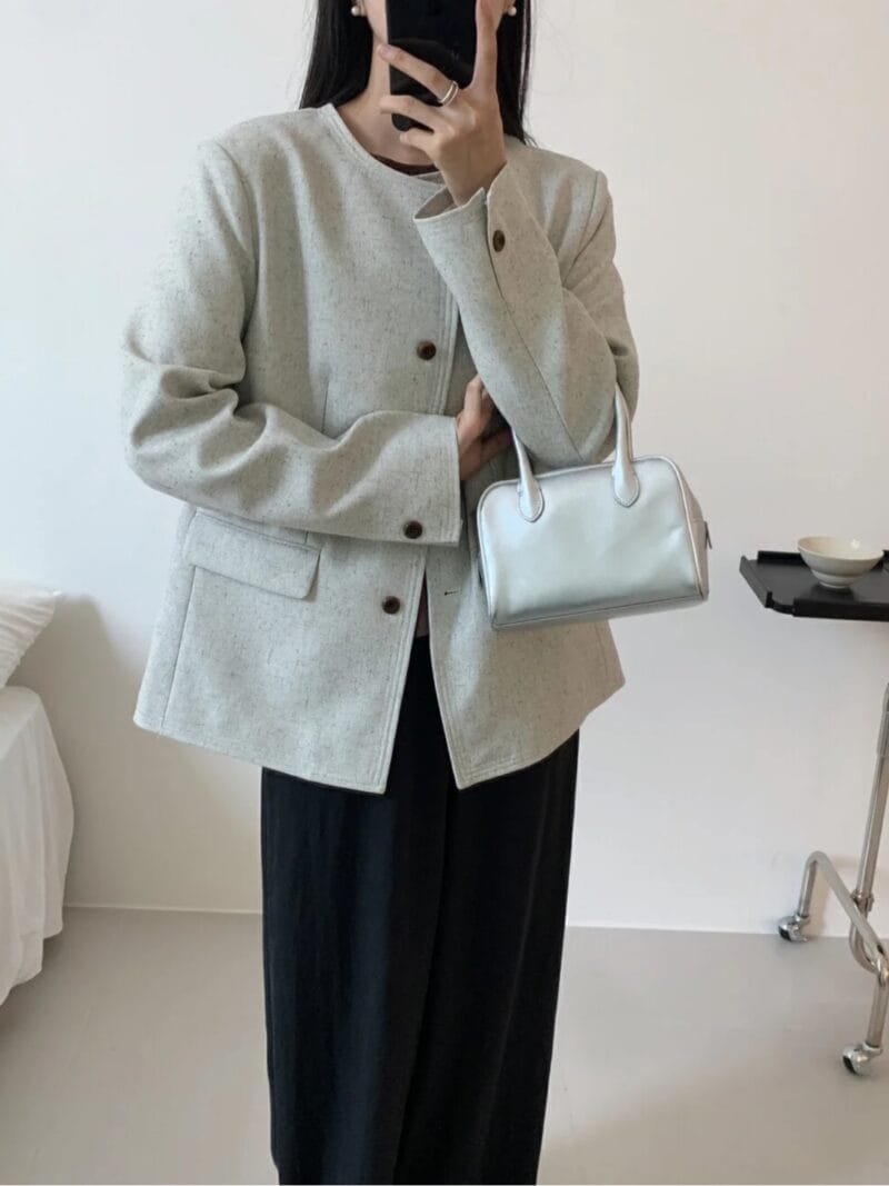 HEHR 100%牛皮 超好看的银色小方托特包