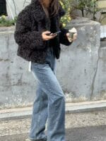 完全不会显臃肿的泰迪毛 毛毛超软 巨显瘦的黑色