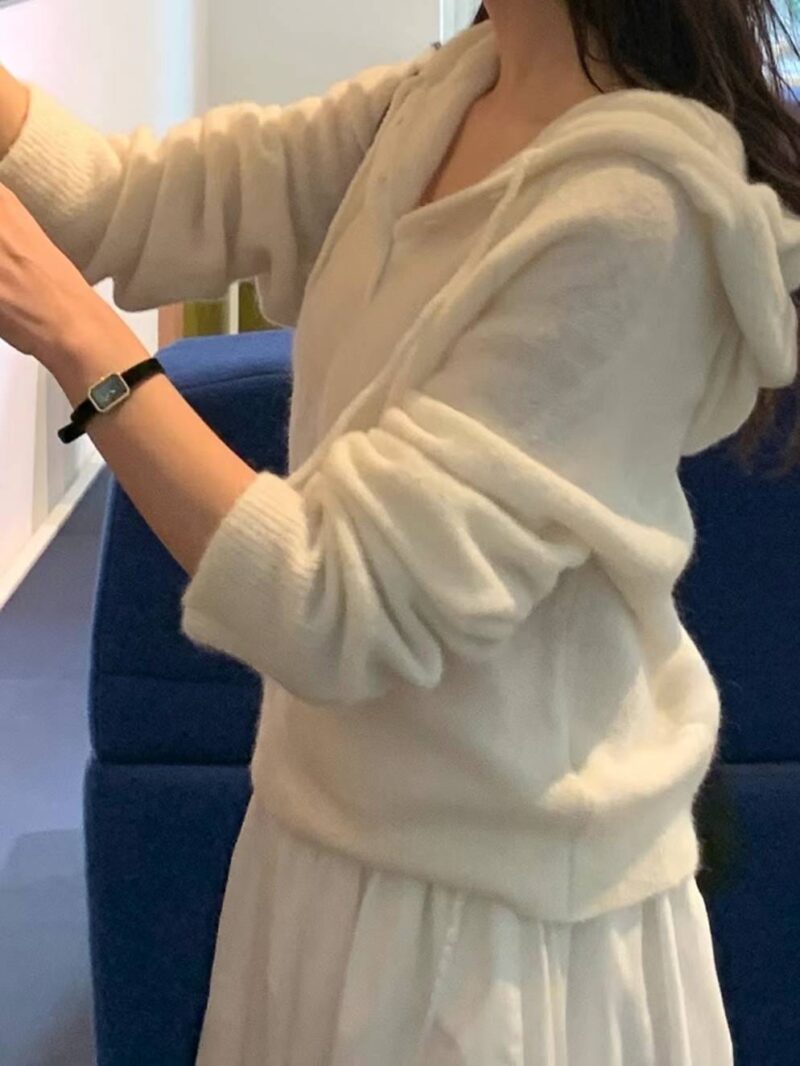 羊毛35 马海毛15 慵懒感氛围感连帽上衣