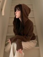 羊毛35 马海毛15 慵懒感氛围感连帽上衣