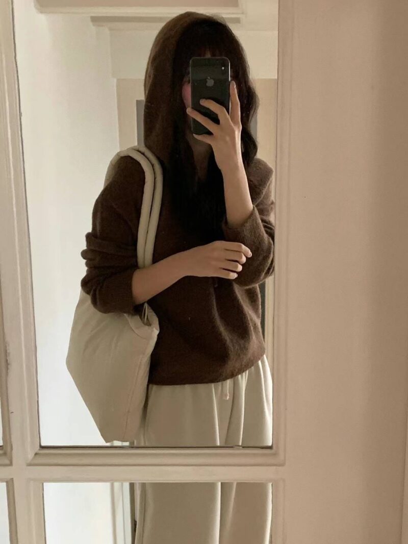 羊毛35 马海毛15 慵懒感氛围感连帽上衣