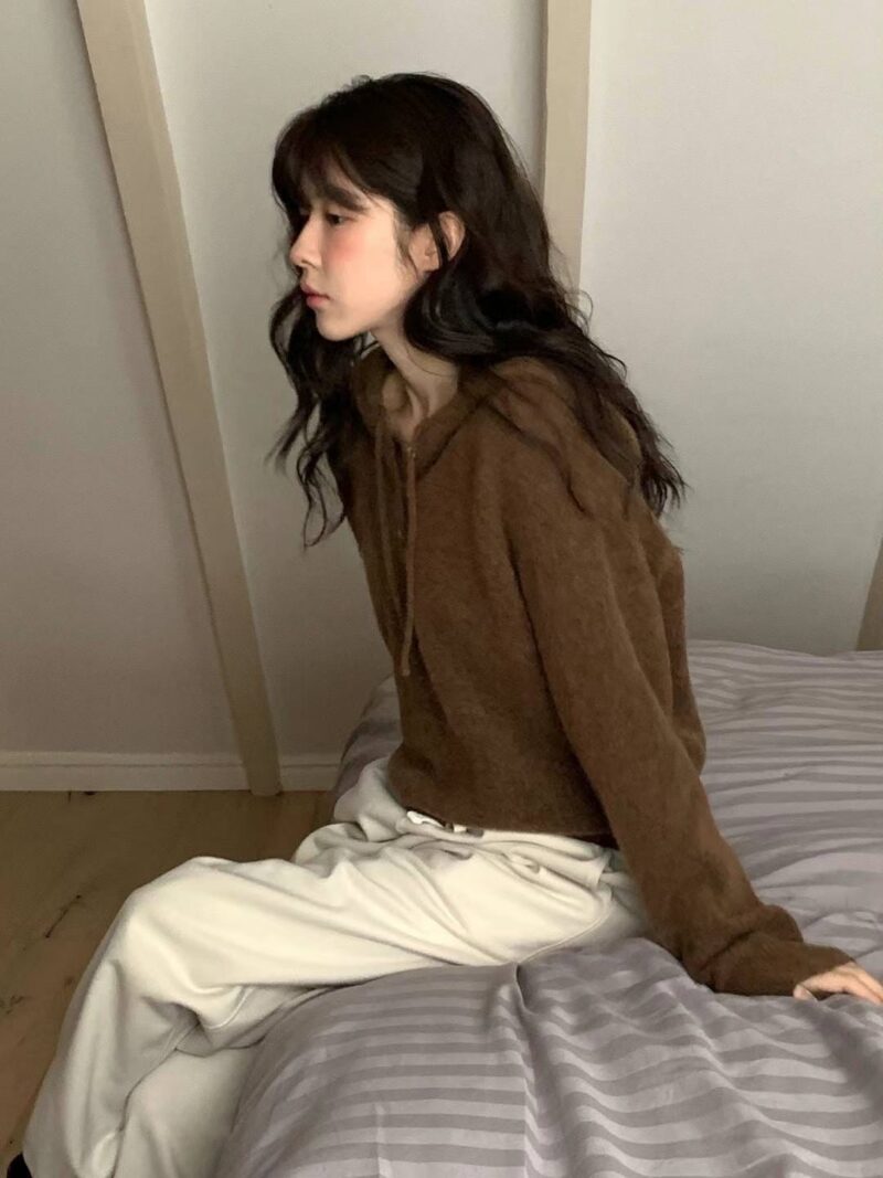 羊毛35 马海毛15 慵懒感氛围感连帽上衣