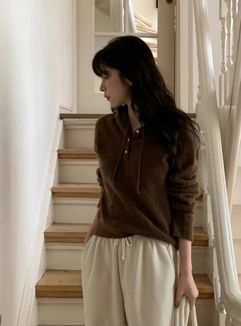 羊毛35 马海毛15 慵懒感氛围感连帽上衣