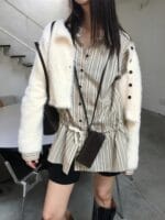 女神感～ 超美的短款毛毛白色小开衫