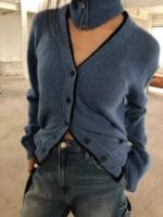 马海毛70 氛围感假两件V领毛衣