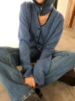 马海毛70 氛围感假两件V领毛衣