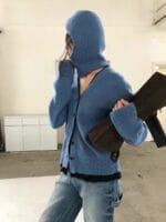 马海毛70 氛围感假两件V领毛衣