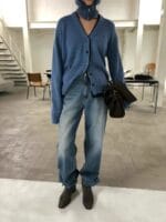 马海毛70 氛围感假两件V领毛衣