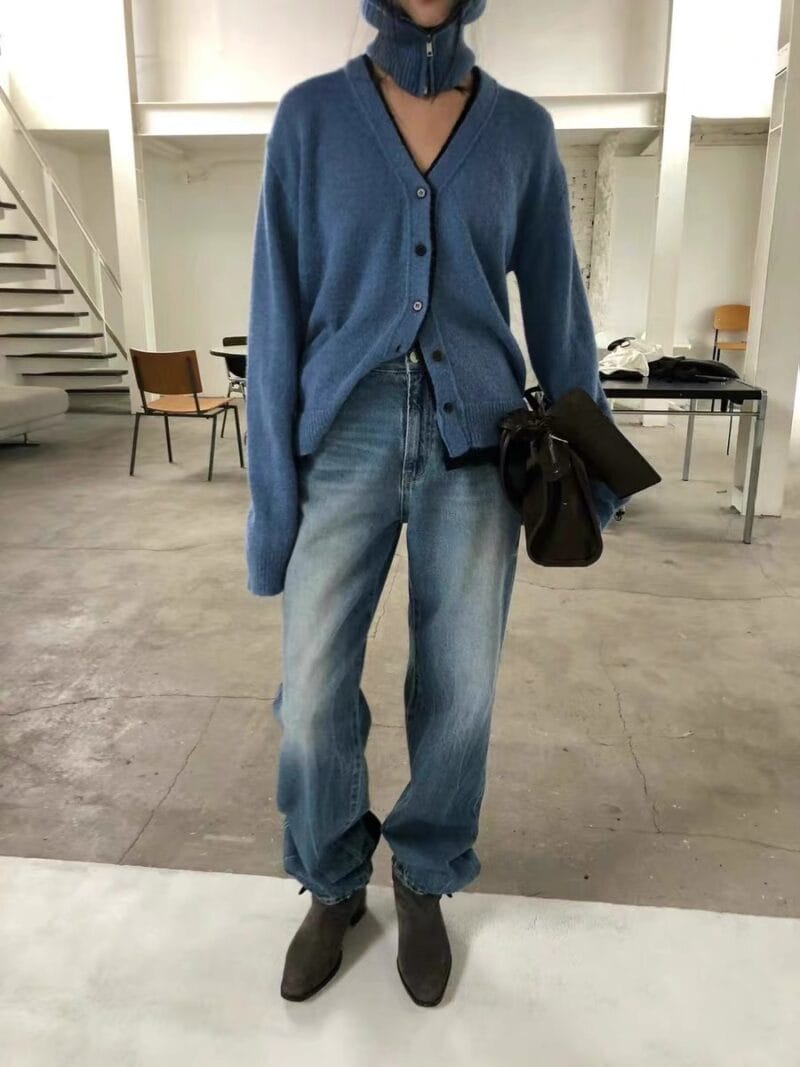 马海毛70 氛围感假两件V领毛衣