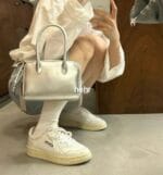 HEHR 100%牛皮 超好看的银色小方托特包