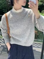 无缝一体毛衣100%羊毛 一点都不扎是很显瘦慵懒感up